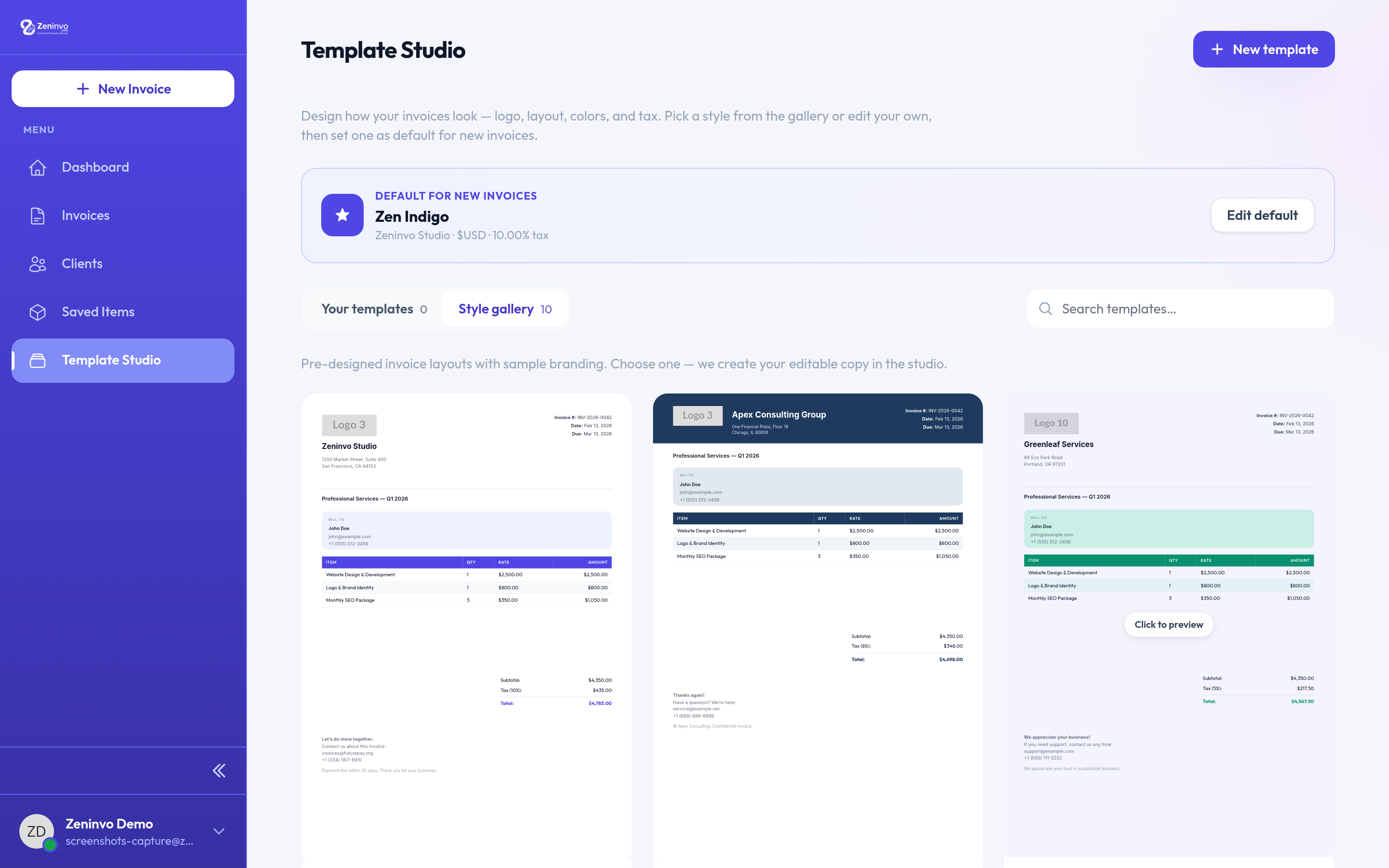 Zeninvo Template Studio style gallery